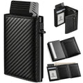 Men's Wallet AirTag-Compatible Carbon-Fiber Pop-Up Card Holder with 10 Slots & Money Clip for Cards, Cash and Daily Carry