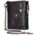 Men's Wallet with Biker Chain, Double-Zip Coin Storage and Quick-Access Card Clip for Riders