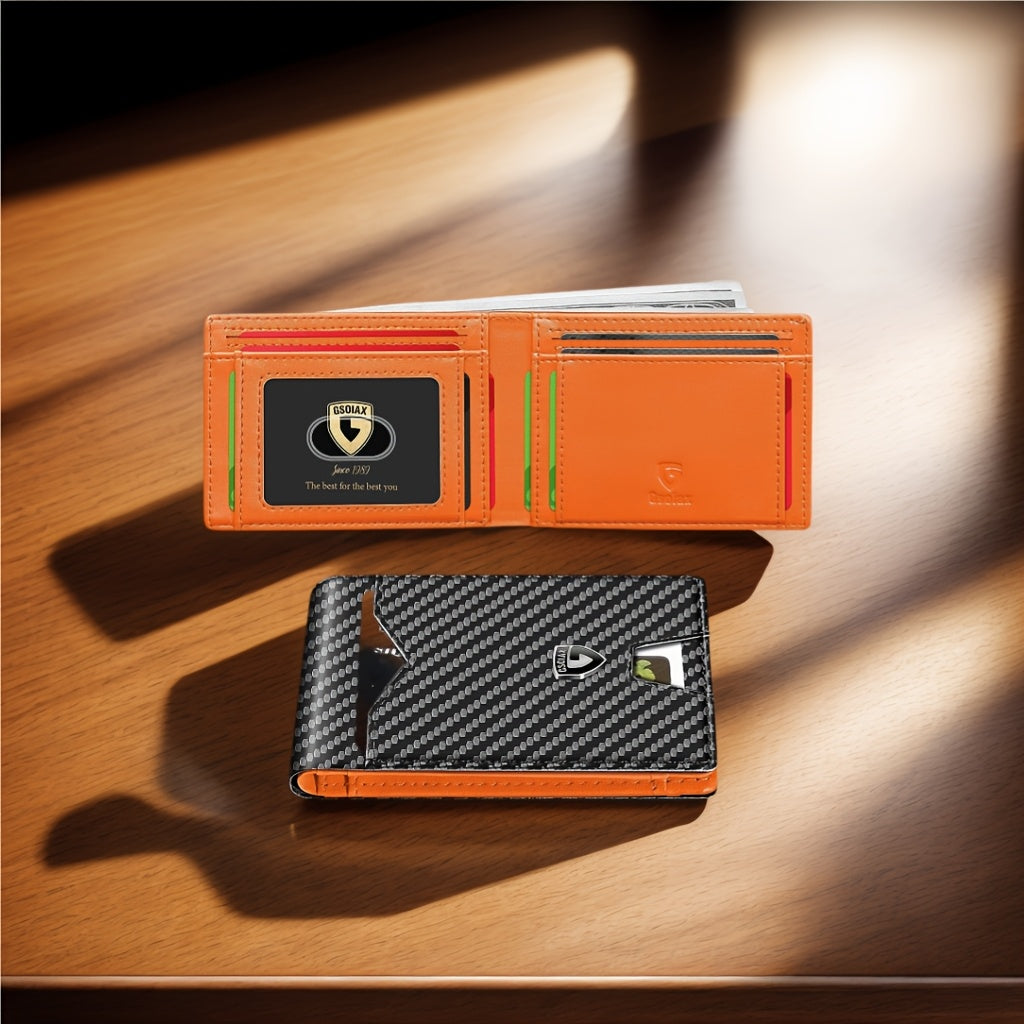 Men's Wallet with carbon-style Bifold, 11 Card Slots, Money Clip and Gift Box for Everyday Card, Cash and ID Organization