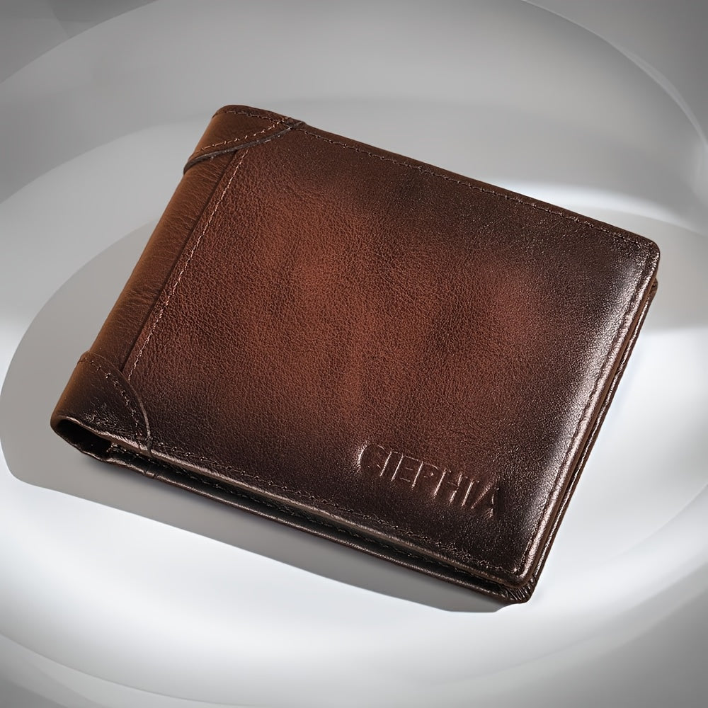 Men's Wallet with a textured exterior and Trifold, Clear ID Window and 2 Classic Colors for Everyday Card, Cash and ID Organization