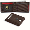 Men's Wallet Slim RFID Bifold with 12 Card Slots, Clear ID Window & Brown Carbon-Fiber Finish