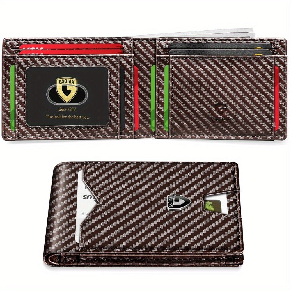 Men's Wallet Carbon-Fiber Bifold with 11 Card Slots, 15-20 Banknote Capacity & 3 Colors for Cards, Cash and Daily Carry