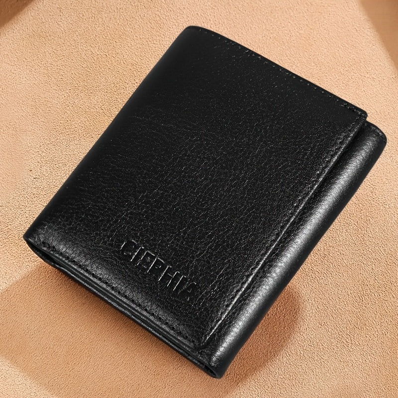 Men's Wallet with a textured exterior and 3 Clear ID Windows and Built-In Money Clip for Daily Carry