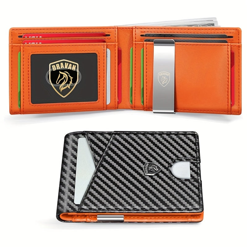 Men's Wallet with Carbon Money Clip, 11 Card Slots and 7 Color Options for Daily Carry for Everyday Card, Cash and ID Organization