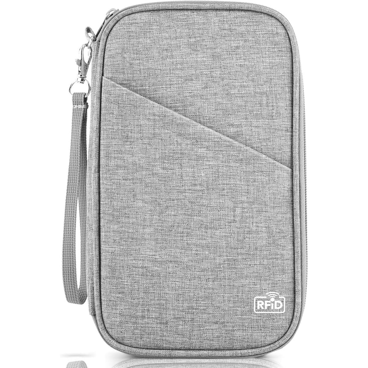 Men's Wallet Passport Case with Zipper, Keychain, Multi-Document Storage & Gray Finish for Everyday Card, Cash and ID Organization
