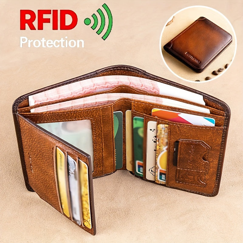 Men's Wallet in Distressed textured with Bifold or Trifold, SIM and microSD Travel Slots for Everyday Card, Cash and ID Organization