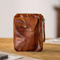 Men's Wallet Vintage Leather Coin Organizer with Snap Pouch, Zipper, Card Slots & 2 Colors