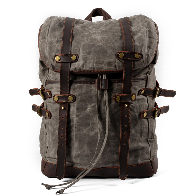 Canvas Backpack Men Waterproof Travel Rucksack Outdoor Bag 17.7in
