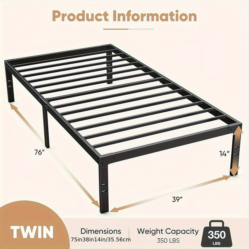 Bed Frame Steel Slat Platform with 12-18 Inch Height Options and Under-Bed Clearance in Multiple Sizes