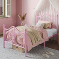 Bed Frame Metal Platform with Decorative Scroll Headboard, Footboard and Pink, Black or White Finish