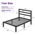Bed Frame Metal Platform with Slatted Headboard, Elevated Storage Clearance and Black or White Finish