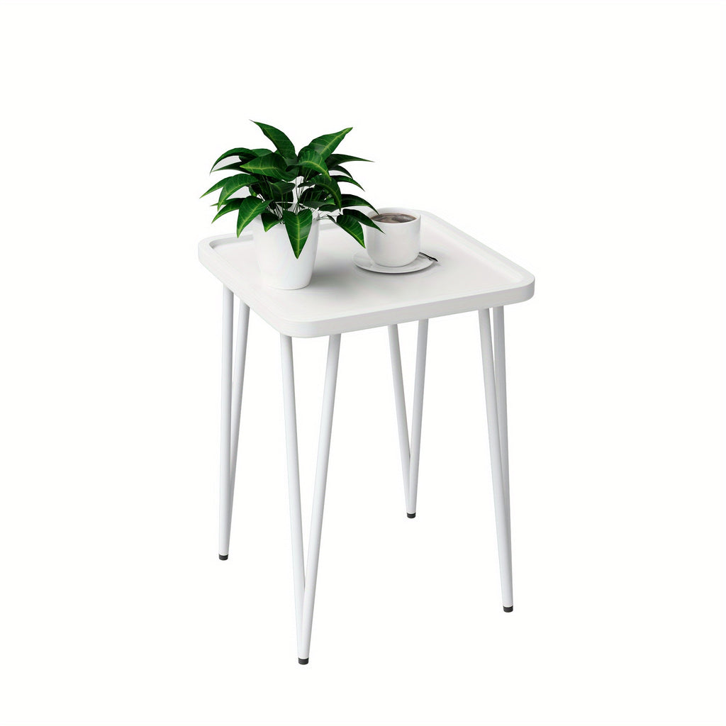 Compact Metal End Table with Raised-Edge 11.8-Inch Square Top, 16.5-Inch Height and Five Colors