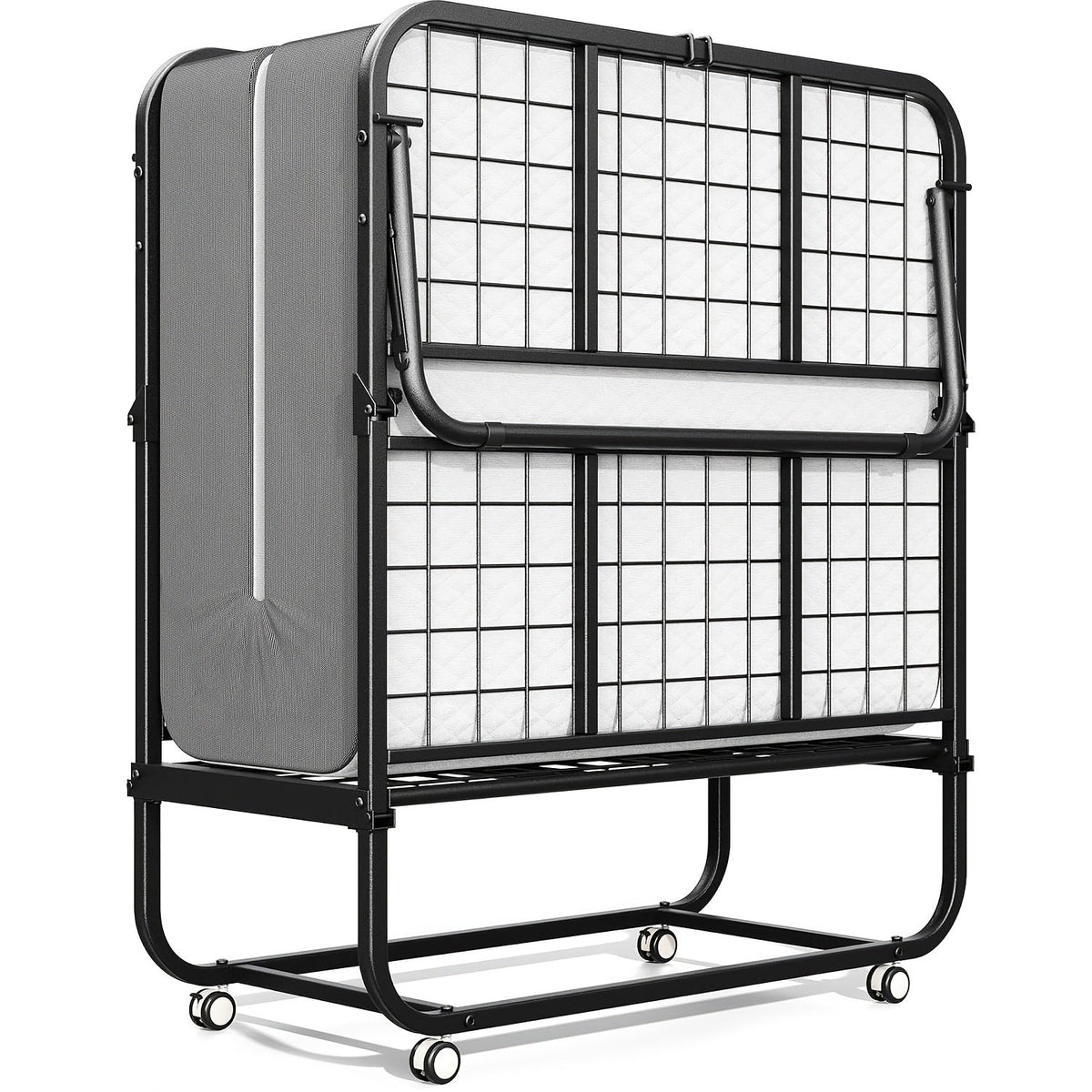 Roll-Away Metal Folding Guest Bed with 75 x 31-Inch Sleeping Surface, Four-Section Frame and Four Casters