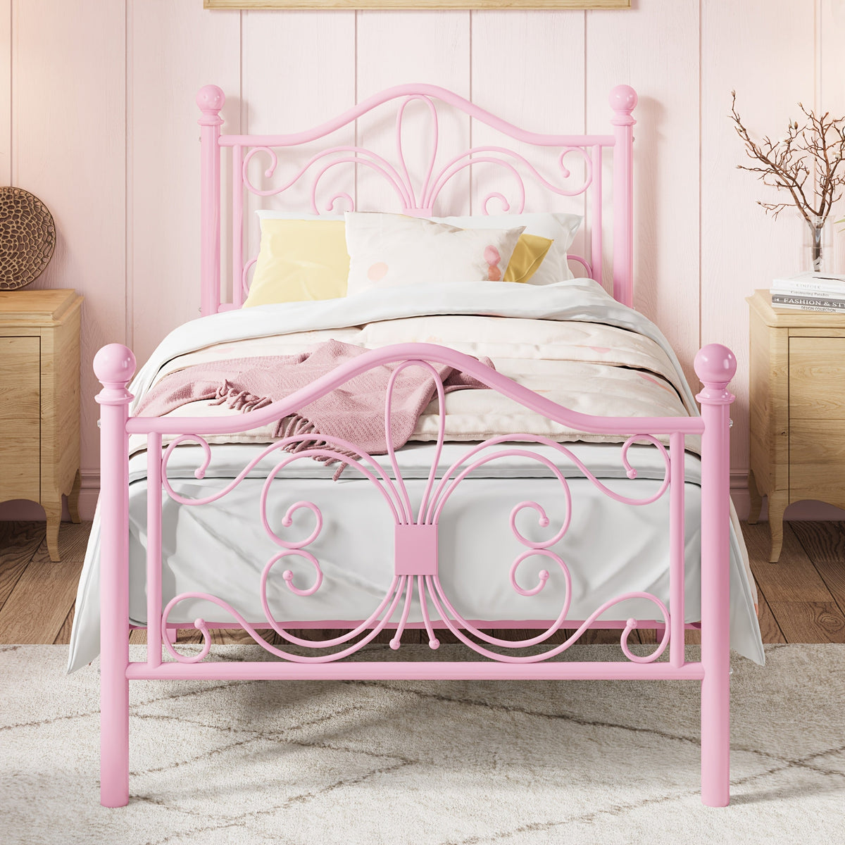 Metal Platform Bed Frame with Headboard and Footboard and No Box Spring Needed for Bedroom