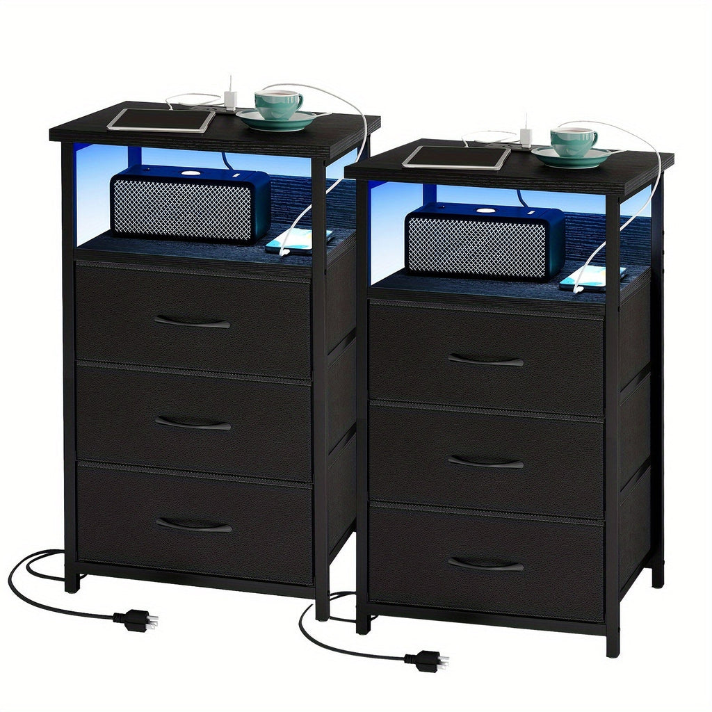 Nightstand shown in the 2pcs-3 Drawers-Black option