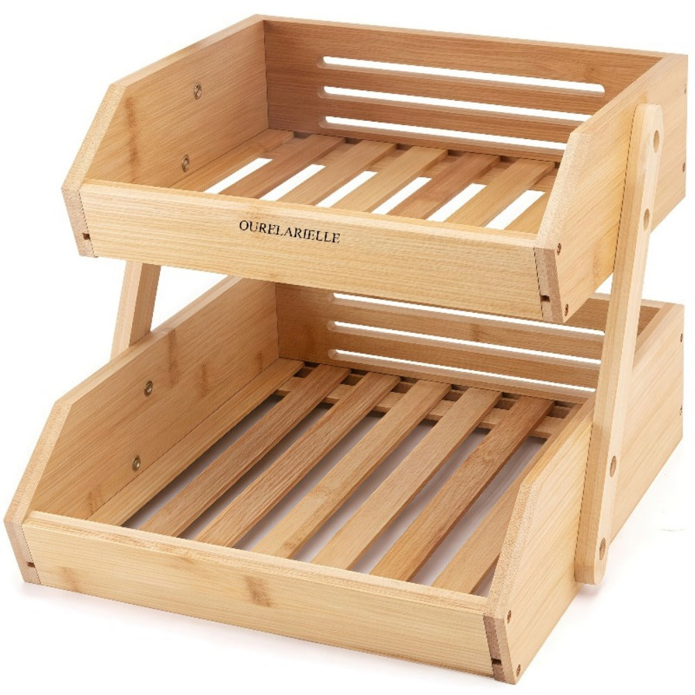 Multi-Tier Bamboo Fruit Basket with Non-Slip Base for Kitchen detail image - detail view 12