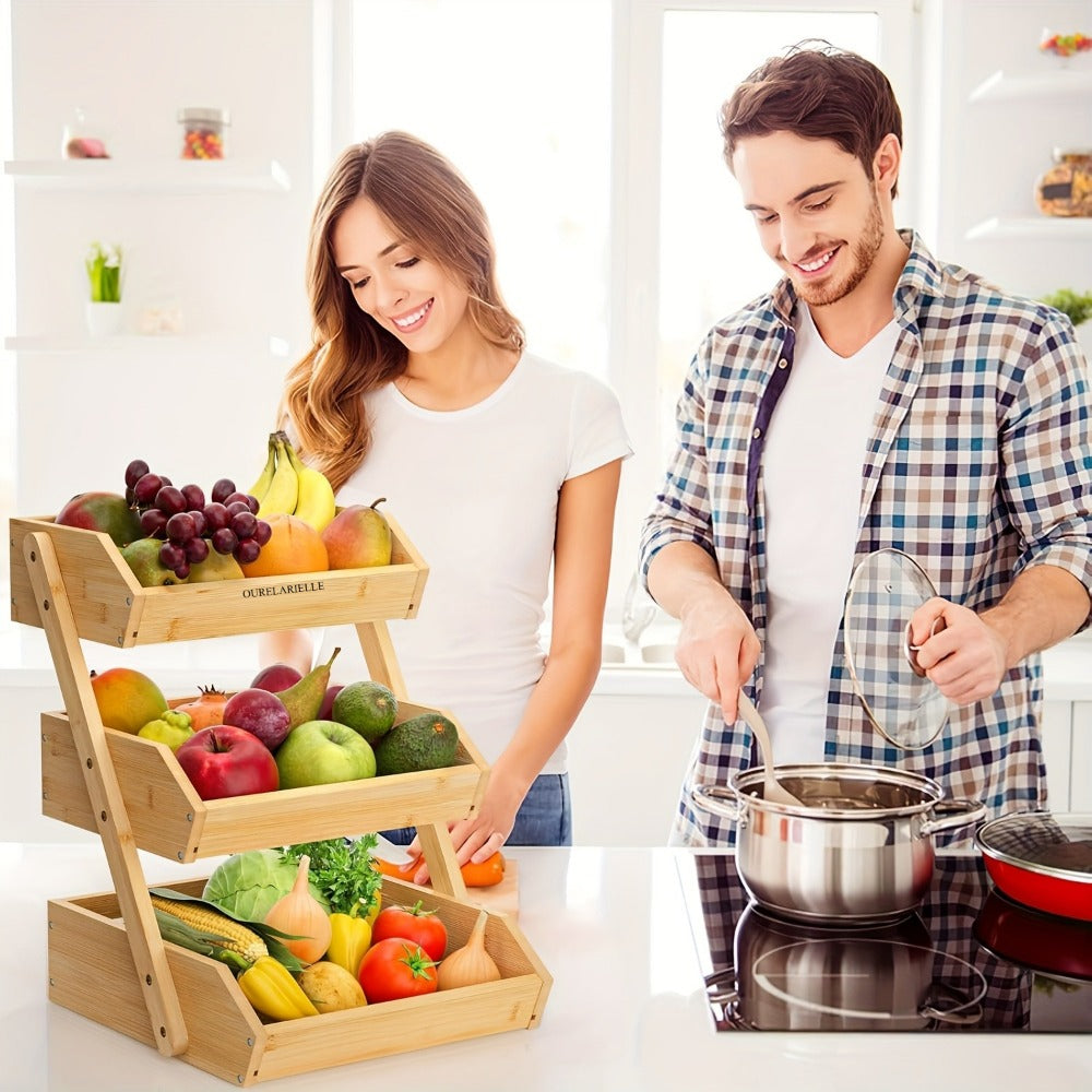 Multi-Tier Bamboo Fruit Basket with Non-Slip Base for Kitchen detail image - detail view 21