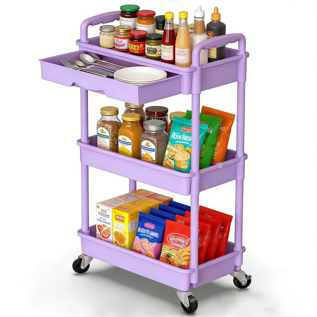 Drawer-Top Rolling Storage Cart with 3 or 4 Tiers, Casters and 14 Color-and-Tier Checkout Options