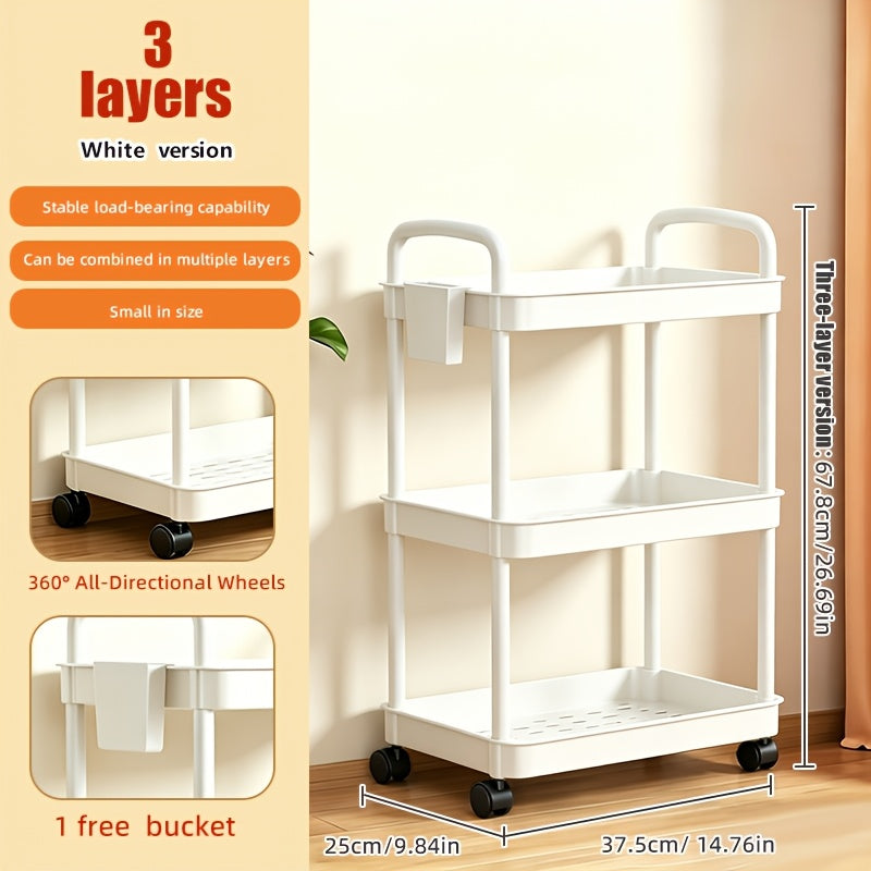 Multi-Tier Plastic Rolling Utility Cart with Carry Handle for Living Room
