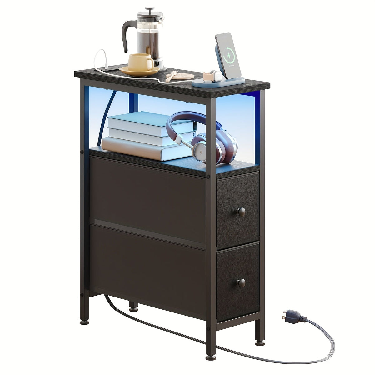 Narrow Slim End Table, Bedside Side Table for Work, Display, and Everyday Use in Entryway
