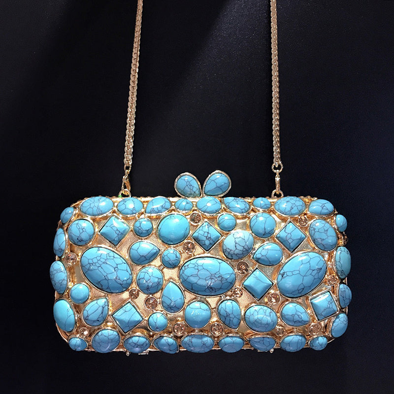 Agate Stone Evening Clutch Rhinestone Gemstone Bag Wedding Party