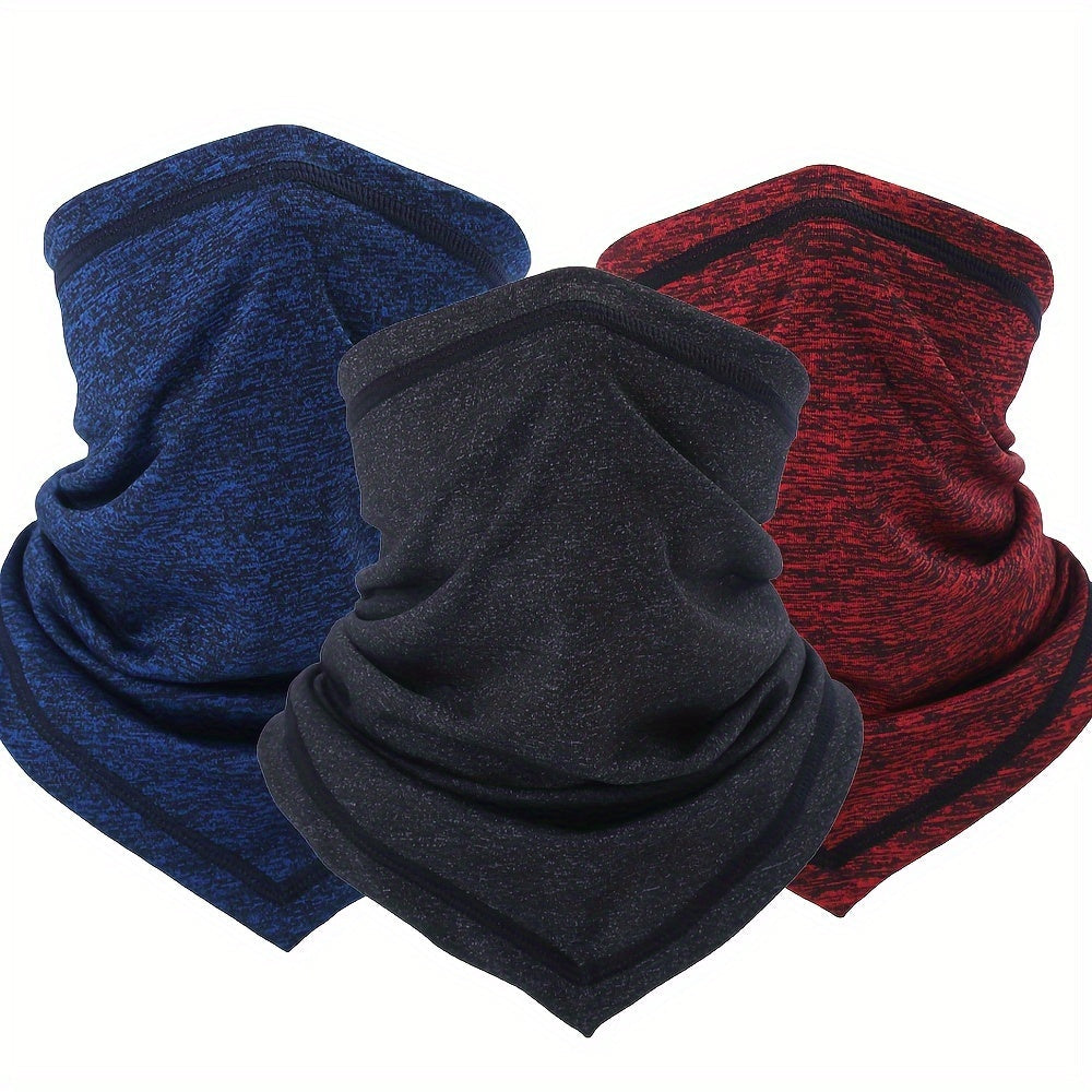 Three-Piece Heathered Contoured Neck Gaiter Set in Black, Red and Blue or Gray Color Combinations