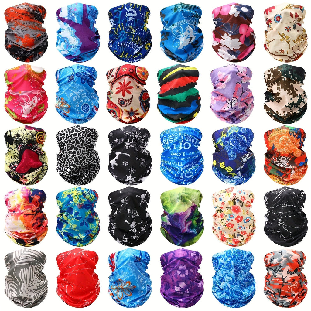 Thirty-Piece Assorted Print Tube Neck Gaiter Set with 25 x 39 cm Size and Multi-Wear Format