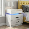 Nightstand Two-Drawer Bedside Table with Charging Station, LED Light and Three Color Options