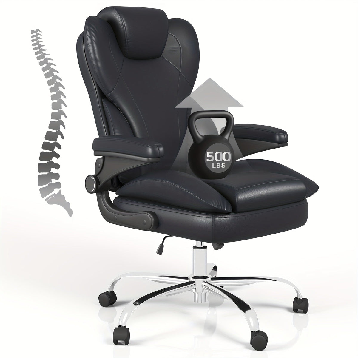 Office Chair High-Back with Flip-Up Padded Armrests, 360-Degree Swivel and Seat-Angle Control
