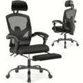 Office Chair High-Back Mesh with Footrest, Headrest, Padded Arms, Manual Recline and Wheels