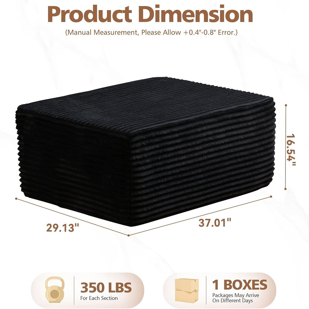 Ottoman Foam-Filled Corduroy Block, 37.01-Inch Width with No-Leg Profile and Nine Color Options