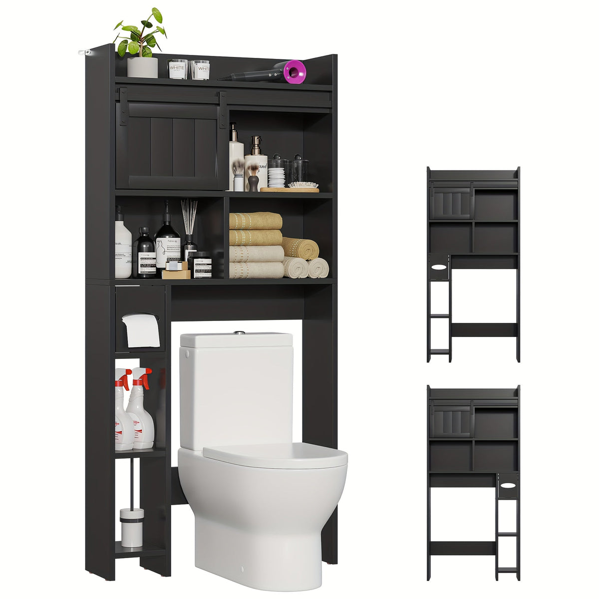 Over-the-Toilet Storage Organizer with Sliding Doors, Toilet Shelf Organizer for Entryway