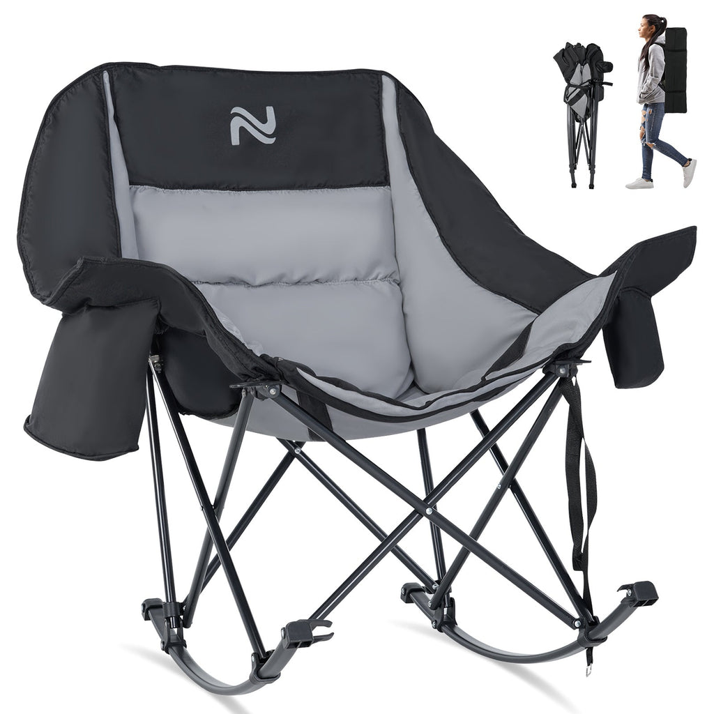 Oversized Rocking Camping Chair with 30-Inch Back, Side Bag, Cup Holder and Three Color Options