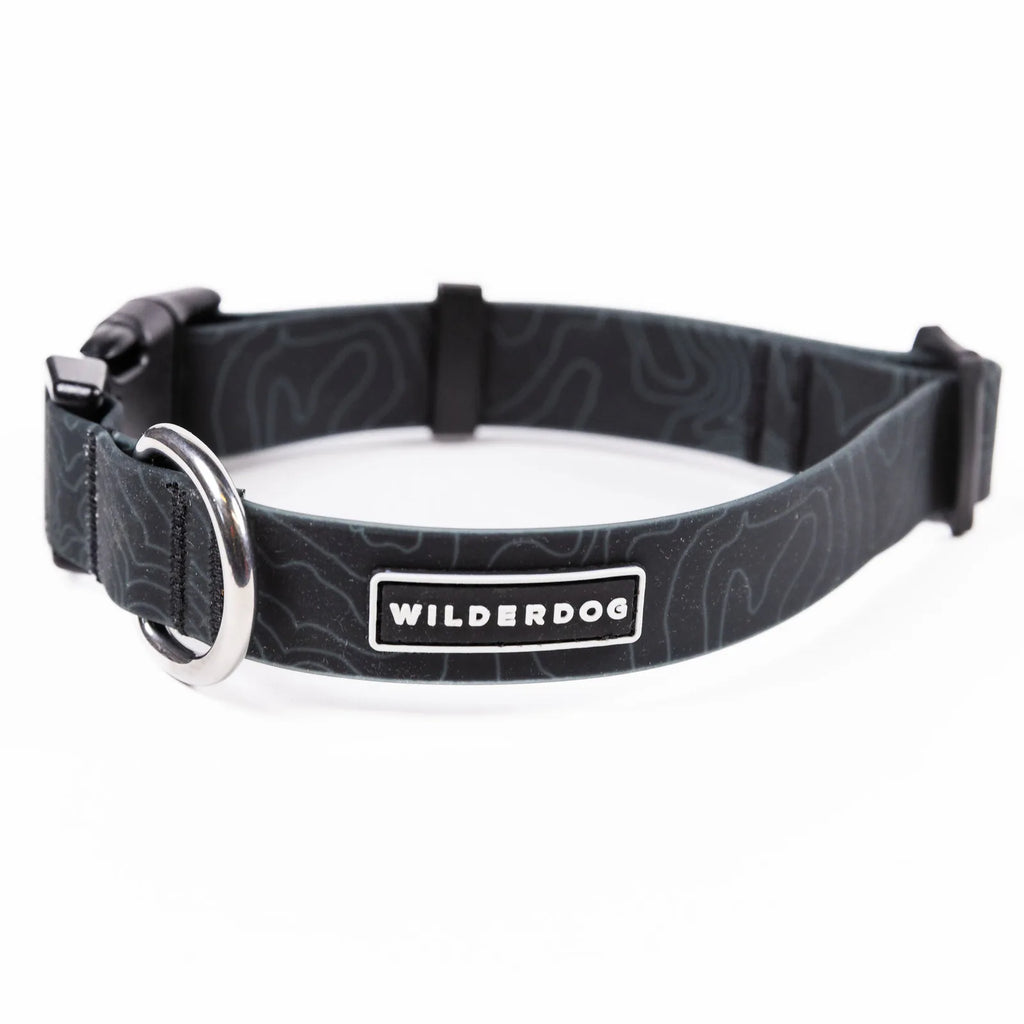 Black waterproof dog collar with metal D ring