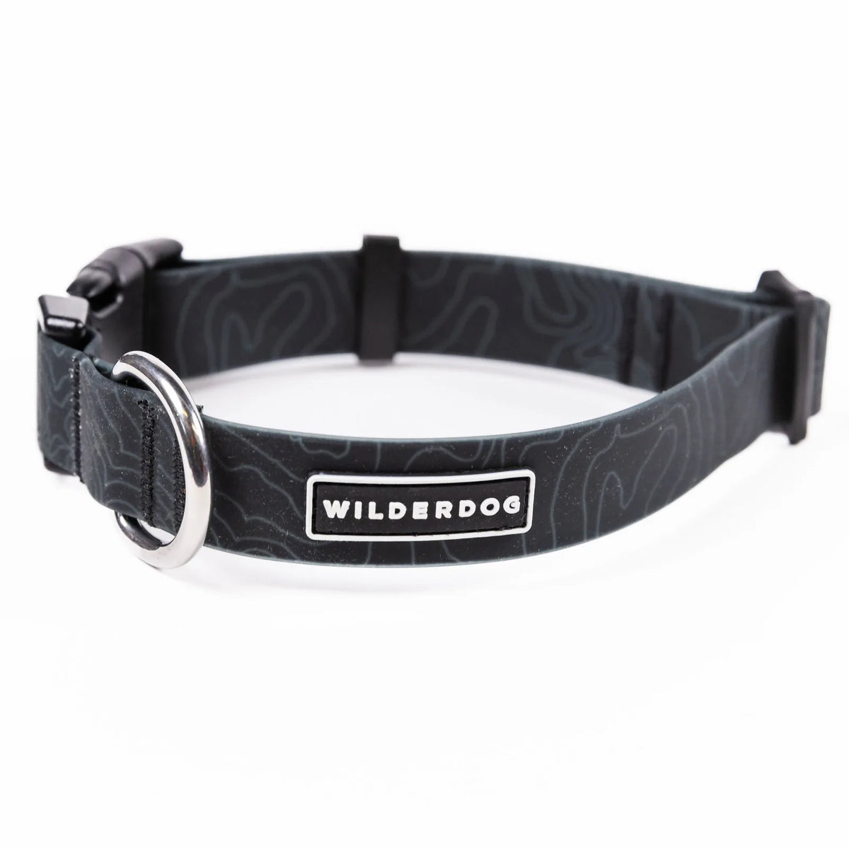 Black waterproof dog collar with metal D ring