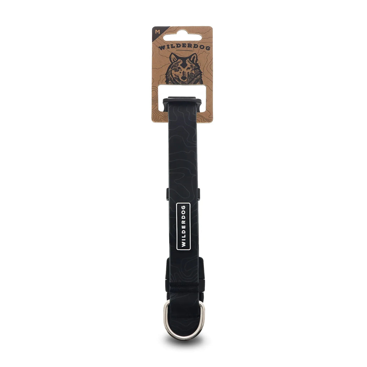 Black waterproof dog collar with metal D ring