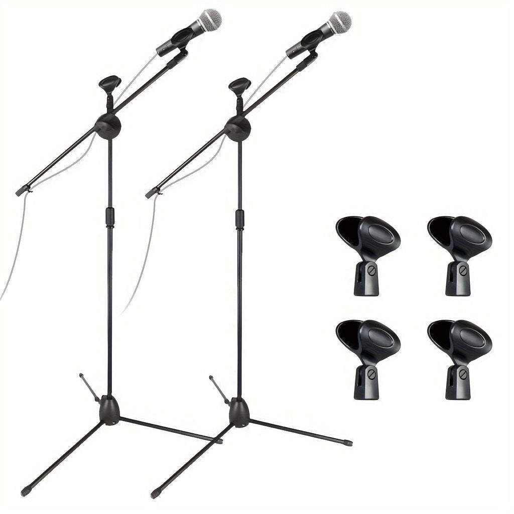 Tripod Microphone Boom Stand Two-Pack in Black with 130cm Height, Adjustable Arms and Microphone Clips