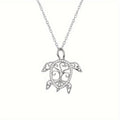 Sea Turtle Tree-of-Life Pendant Necklace with Silvery Finish, 42 cm Source-Marked Chain and Filigree Detail