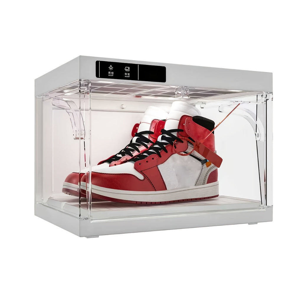 Clear Stackable Shoe Display Box with Touchscreen and Remote Control in One- or Four-Piece Sets