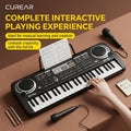 61-Key Black Electronic Keyboard Set with Microphone, Sheet Music, Note Stickers and USB Cable