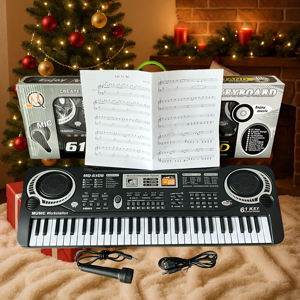 Portable Electronic Keyboard, Piano Keyboard, USB, 61-Key, Piano, Set for Beginner Lessons