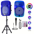 8-Inch RGB Karaoke Party Speaker Set with Tripod Stand, One Wired Microphone and Five Color Options