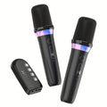 Dual Wireless Karaoke Microphone Kit with Two Handheld Mics, Receiver, RGB Rings and USB-C Charging