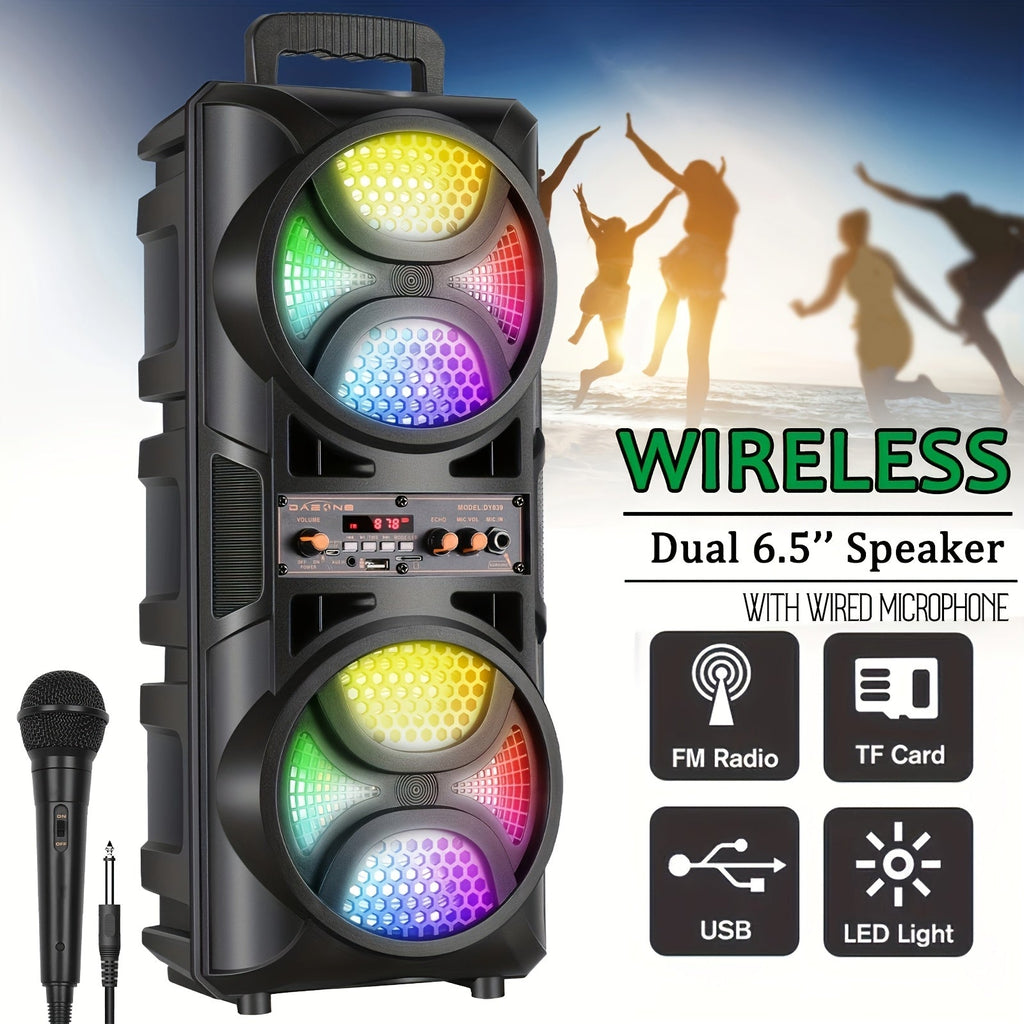 Portable PA Speaker RGB Rolling Karaoke System with 6.5- or 8-Inch Drivers, Remote and Wired Mic