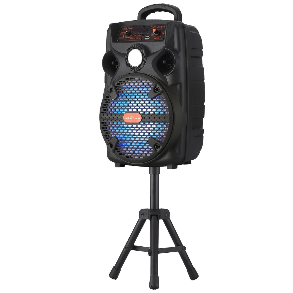 Portable PA Speaker 8-Inch RGB Karaoke Unit with 1800mAh Battery, Tripod, Remote and Wired Mic