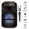 Portable PA Speaker Rolling RGB Karaoke Unit with Wired Microphone, Remote, USB, TF Card and FM Radio