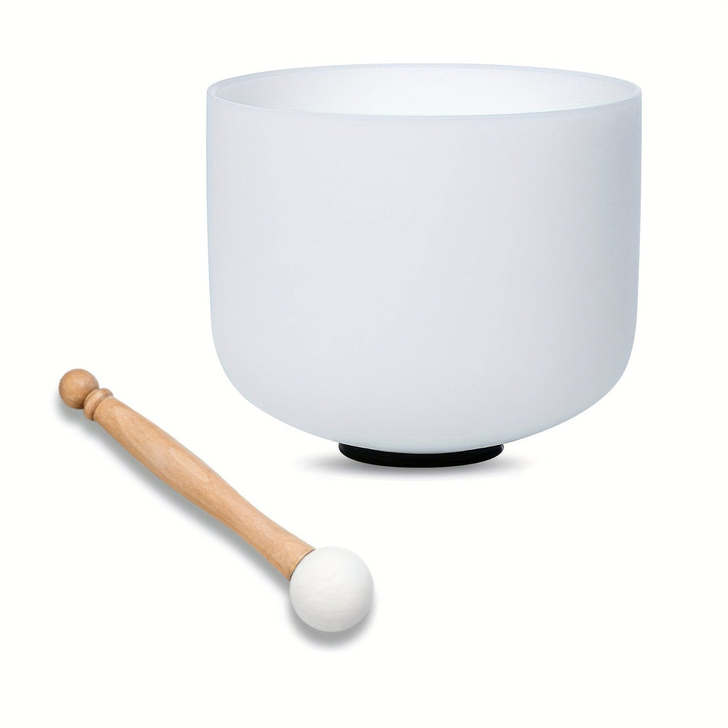 Quartz Crystal Singing Bowl, 8-Inch White Sound Bowl with Mallet