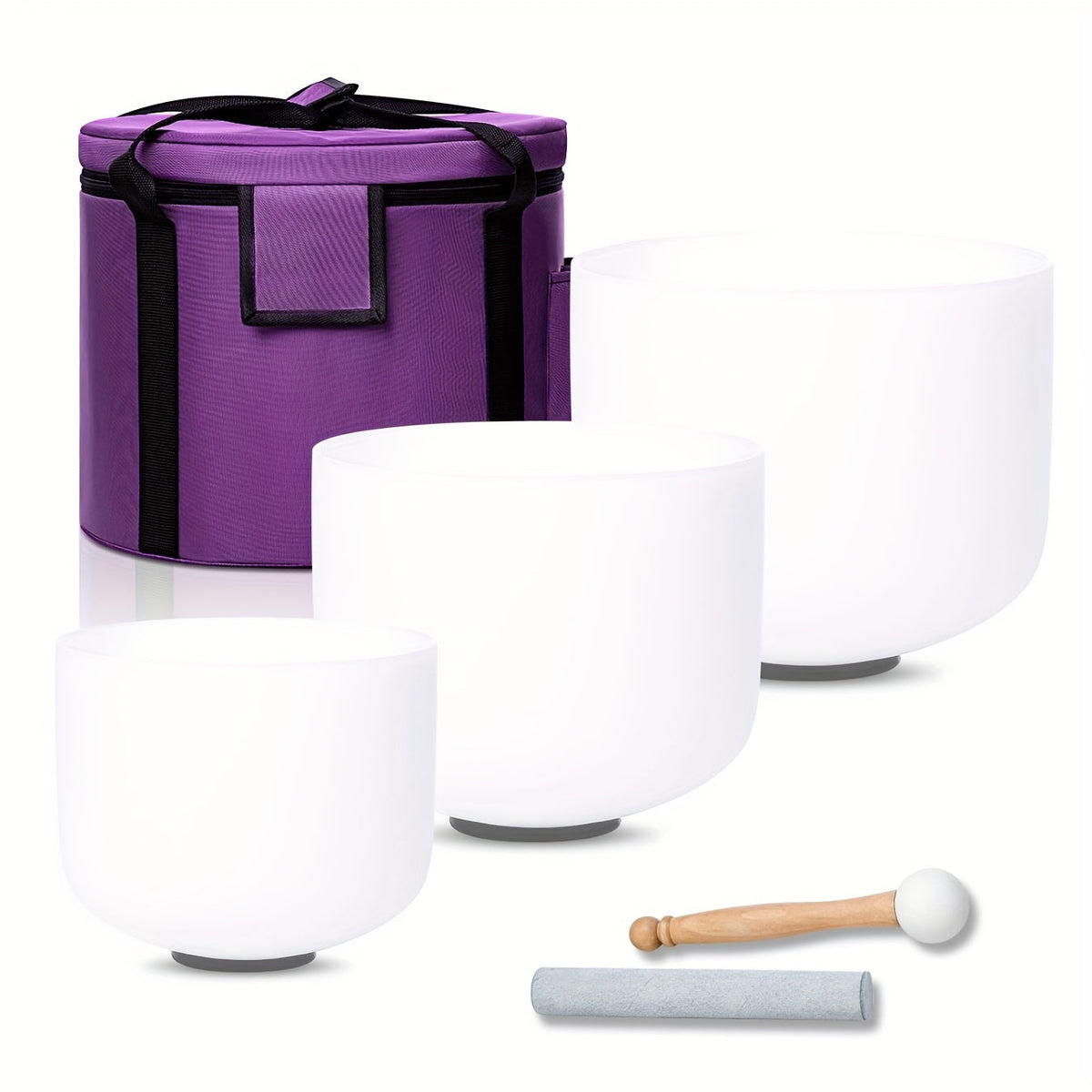 Quartz Crystal Singing Bowl Set, 7 to 11-Inch Three-Bowl Set with Case