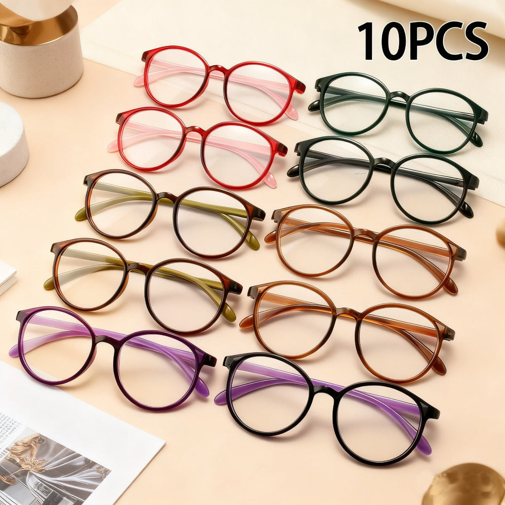 Reading Glasses 10-Pack Lightweight Plastic Frames in Five Colors with +1.00 to +4.00 Options