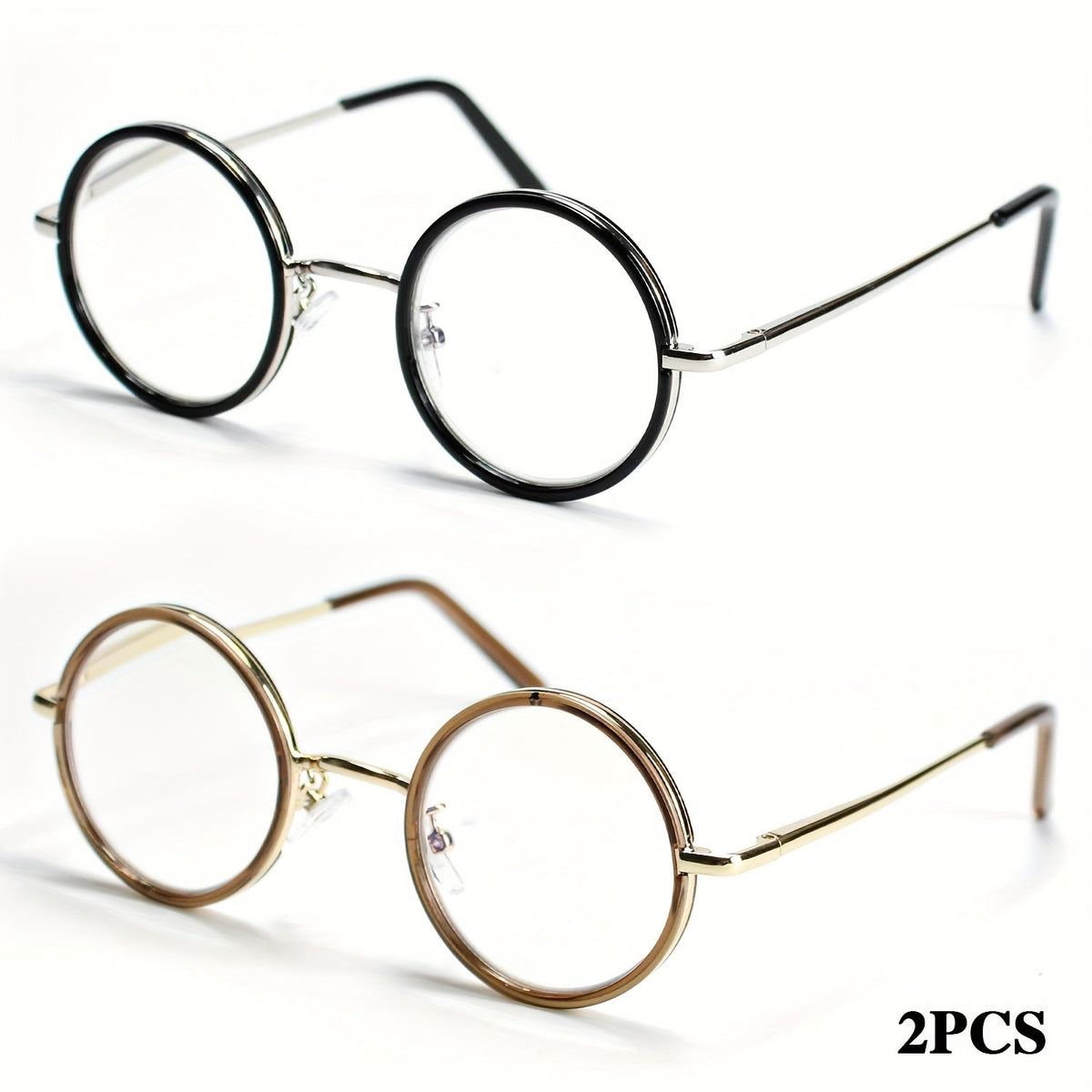 Reading Glasses 2-Pack Round Metal Frames with Spring Hinges, Case, Cleaning Cloth and +1.00 to +4.00 Options